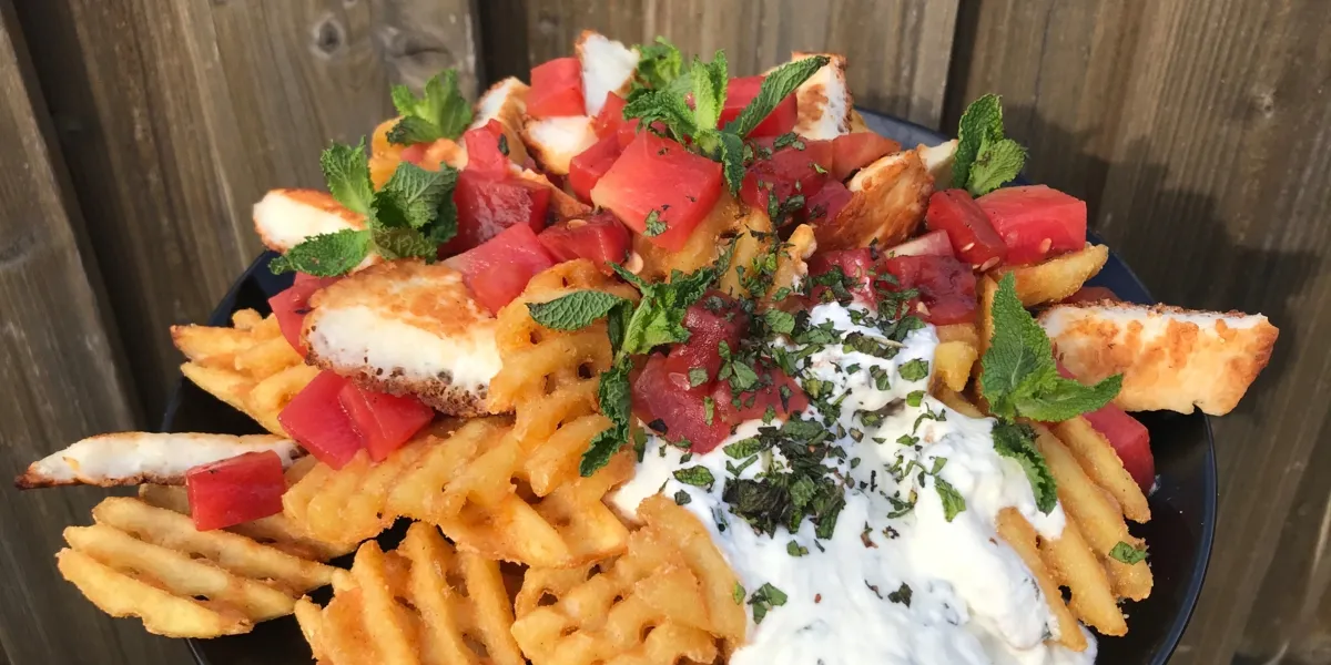 Mediterranean watermelon & halloumi on Seasoned Criss Cuts
